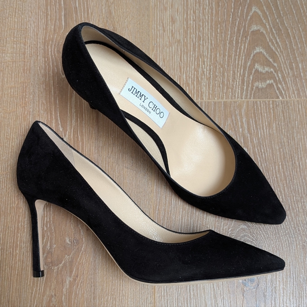 NIB Jimmy Choo 247 Romy Black Suede Stiletto Pumps